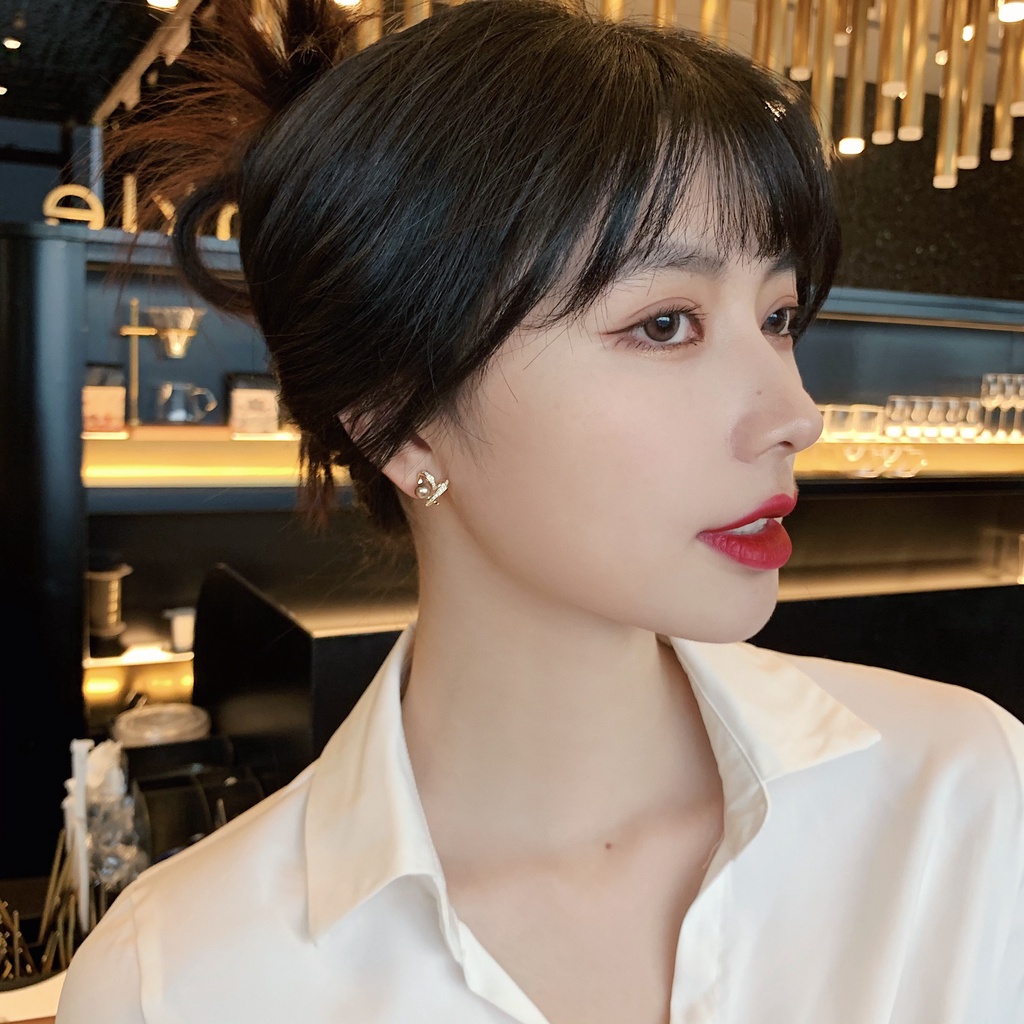 Bông Tai Mạ Bạc 925 Hình Trái Tim Đính Ngọc Trai Xinh Xắn / Khuyên tai