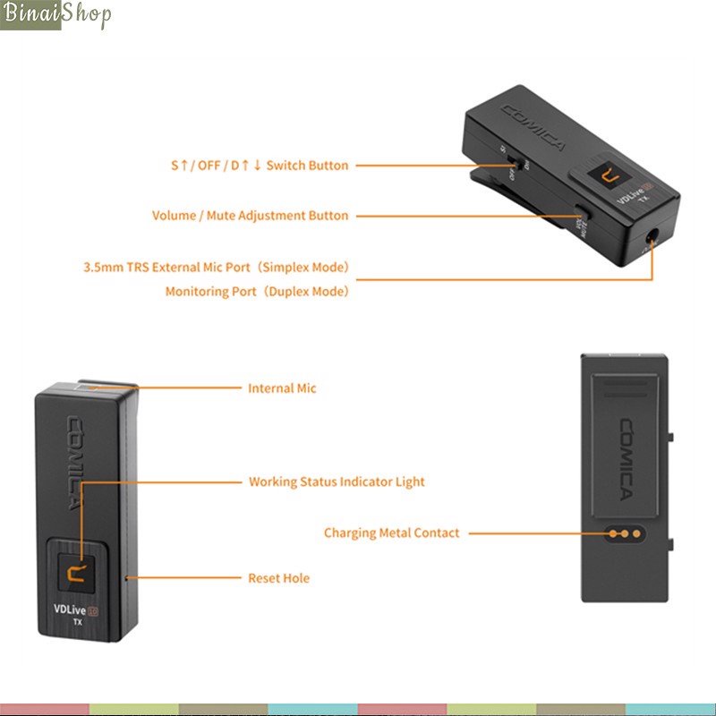 Comica VDLive10 MI - Micro Cài Áo Không Dây Sóng 2.4G, Màn Hình IPS Cho Các Thiết Bị IOS, Máy Ảnh, PC, Laptop