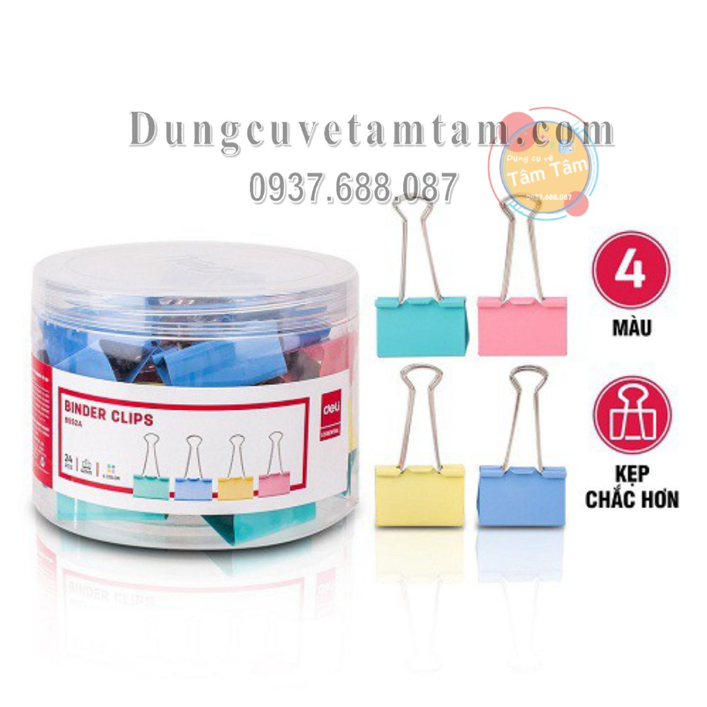 [ TÂM TÂM ]-Kẹp bướm màu 15mm/19mm/25mm/32mm/41mm/51mm, Kẹp bướm màu Deli