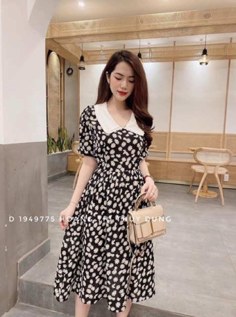 Váy hoa nhí cổ trắng chun eo | BigBuy360 - bigbuy360.vn