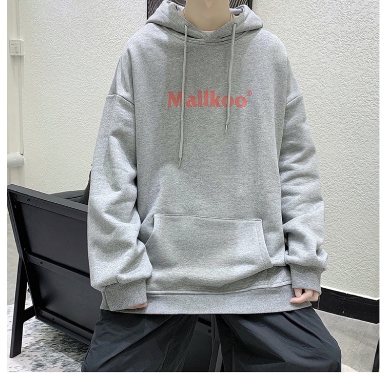 Áo Hoodie Unisex Nỉ Bông Túi Bụng Tay Dài Chữ In Mailkoo