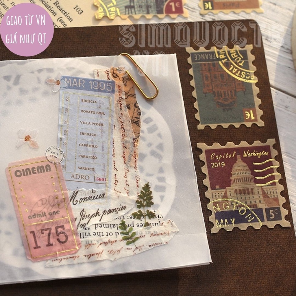 Set 40 con tem hình danh lam thắng cảnh màu vàng cho trang trí DIY ST65