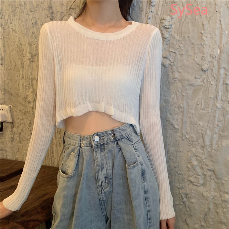 Áo dệt kim tay dài chống nắng phong cách mùa thu cho nữ