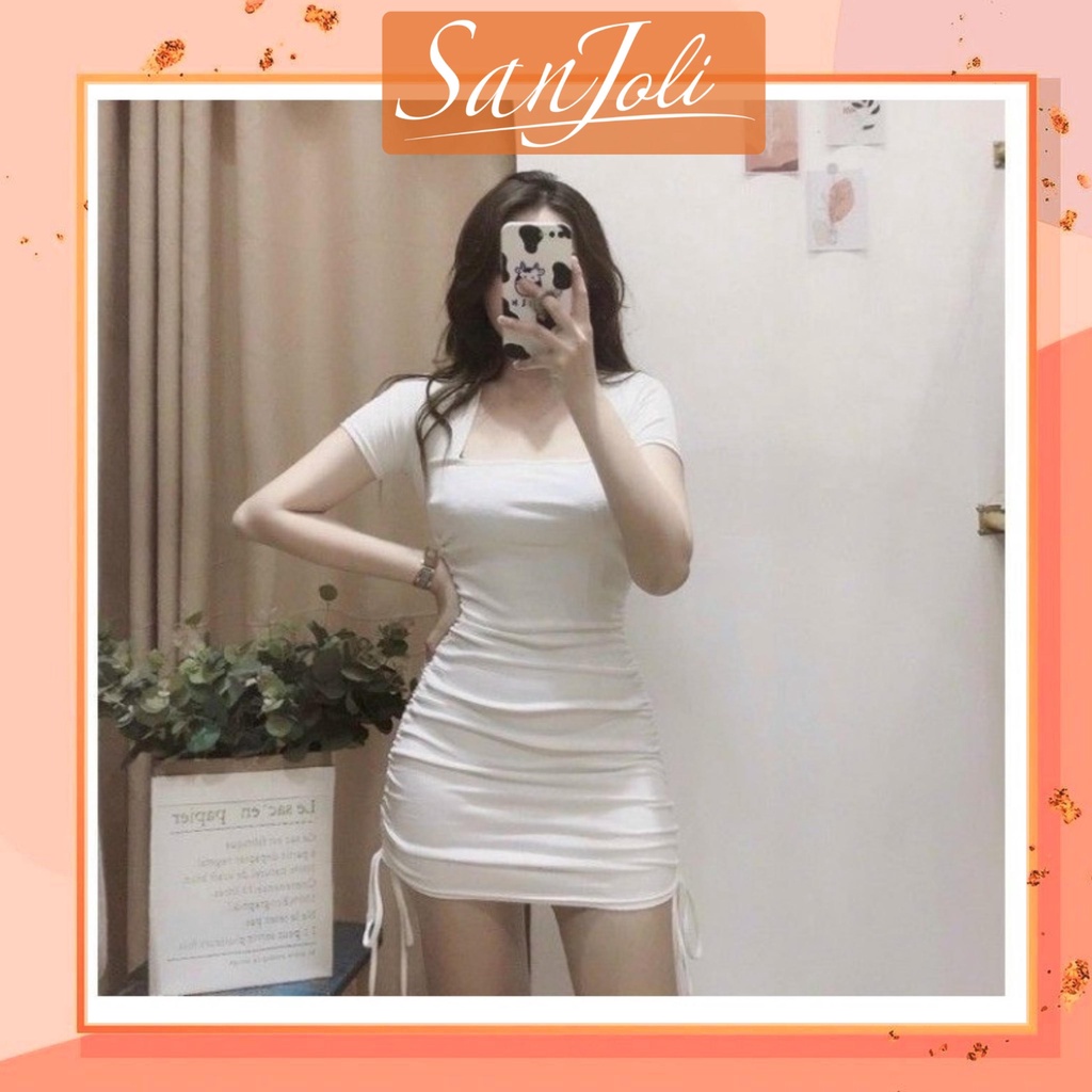 Đầm Body Sexy SanJoli Váy nữ Dự tiệc thiết kế bó nhún rút dây ngắn ôm eo sang chảnh 3 màu Đen Trắng Nâu  VD048 | BigBuy360 - bigbuy360.vn