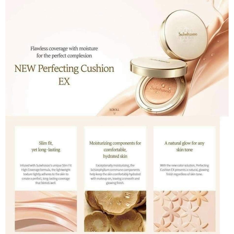 Phấn nước che phủ hoàn hảo Sulwhasoo Perfecting Cushion Ex Fullbox (Hộp15gr tặng kèm 1 lõi refill 15gr)