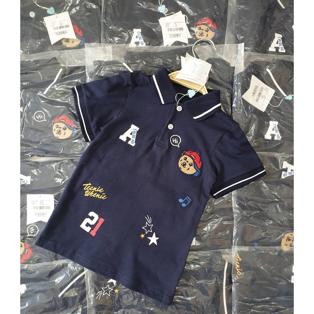 Áo polo teenie tím than ngực hình gấu