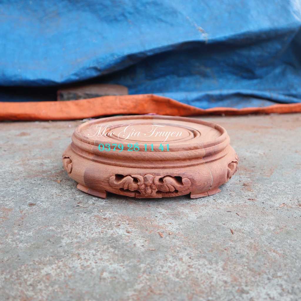 Kỷ tròn lồng mặt 2 nhân trạm dơi gỗ hương cao 6cm