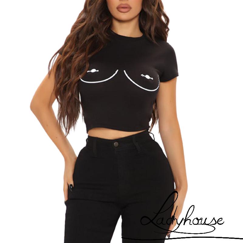 Áo Thun Tay Ngắn Cổ Tròn In Họa Tiết Đối Xứng Thời Trang Cho Nữ