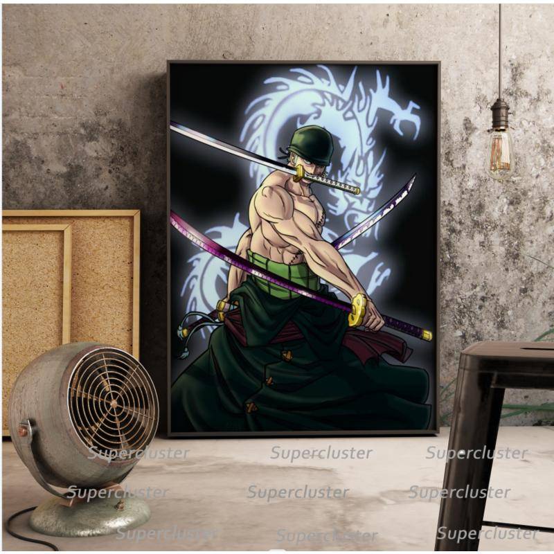 Tranh Vải Bạt Treo Tường In Hình Anime One Piece Zoro Trang Trí Nhà Cửa