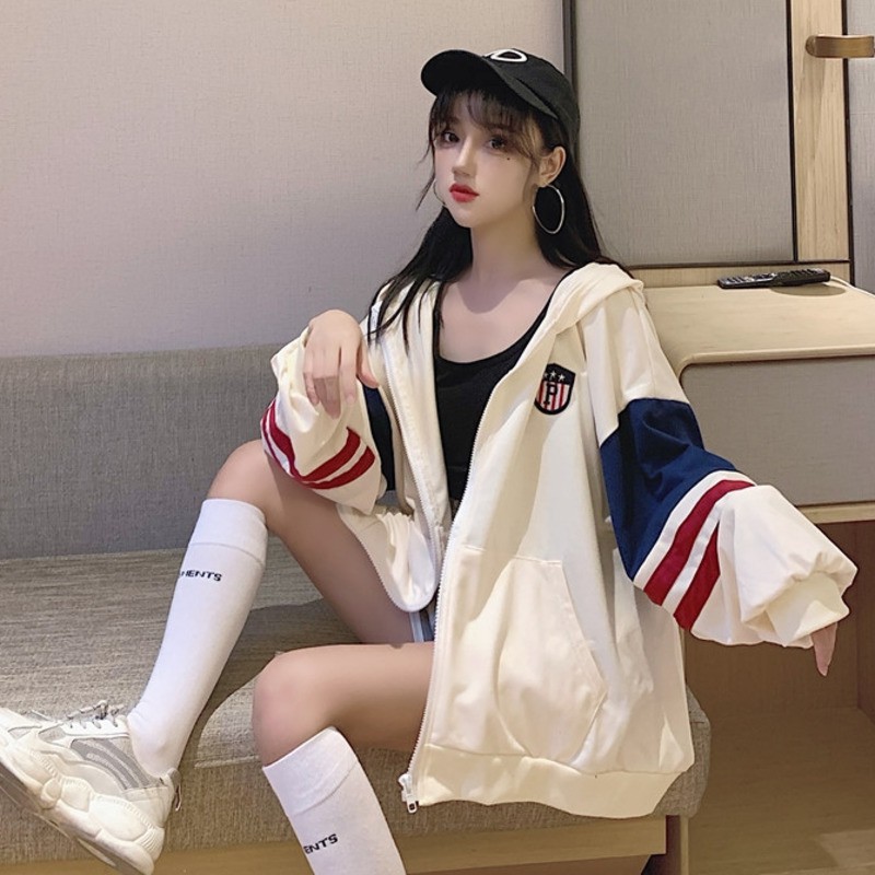 Áo Khoác Dài Tay Có Mũ Phối Khóa Kéo Năng Động Thời Trang Dành Cho Nữ | BigBuy360 - bigbuy360.vn