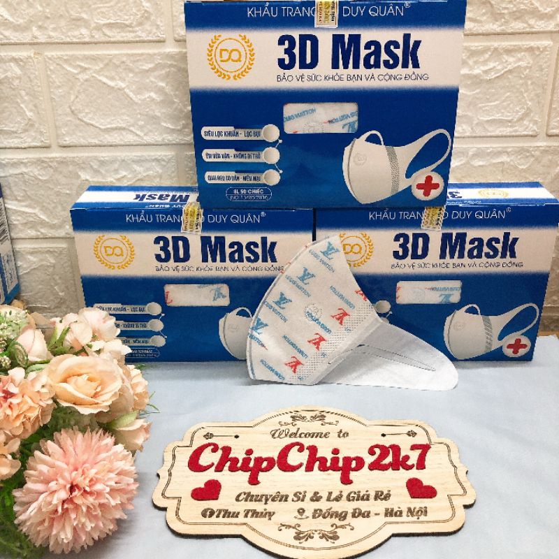 [3D LV] Hộp khẩu trang 3D mask họa tiết LV màu 50 cái