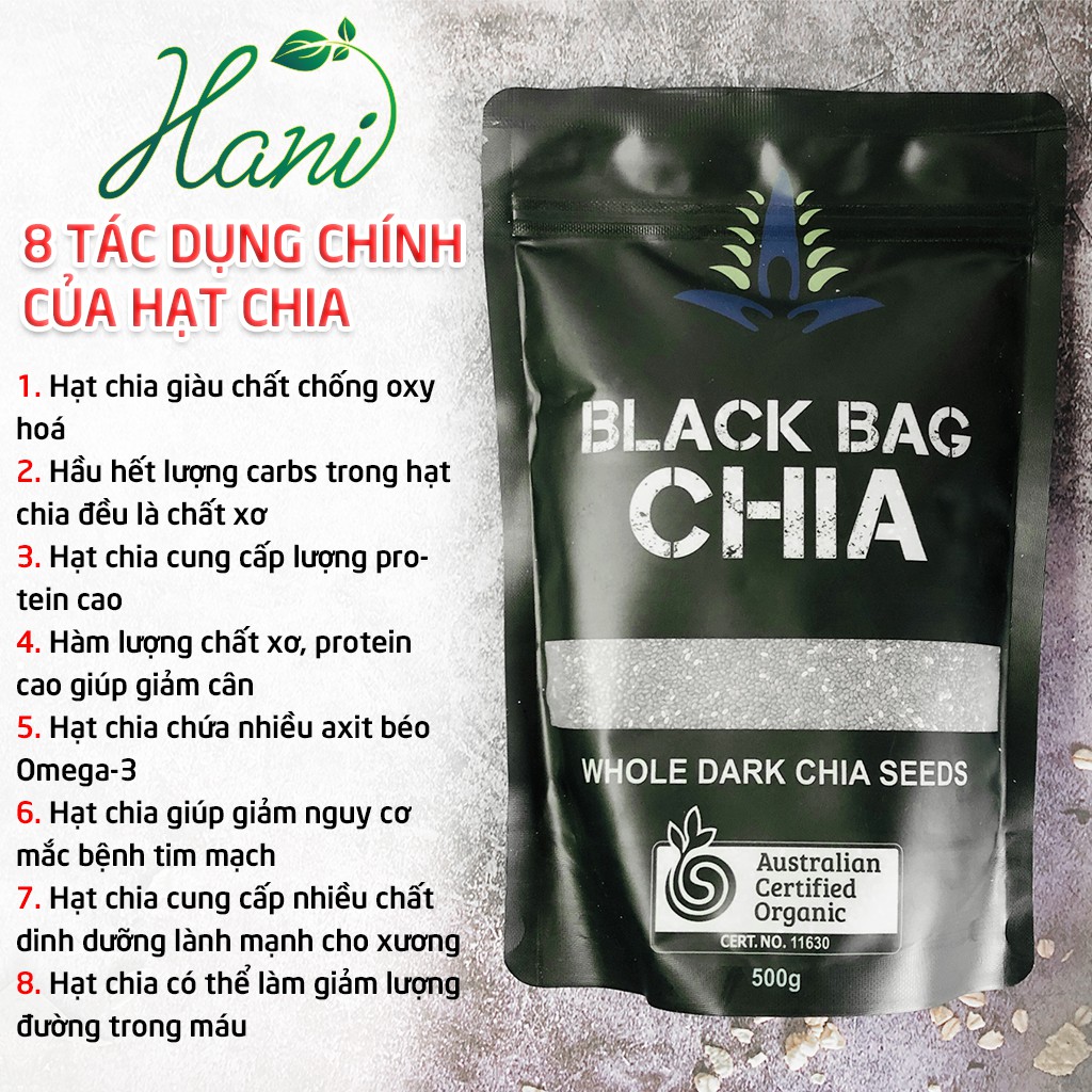 Hạt Chia Úc 500g Organic Chia Seeds Túi Đen hàng chuẩn date mới   HANI FOOD