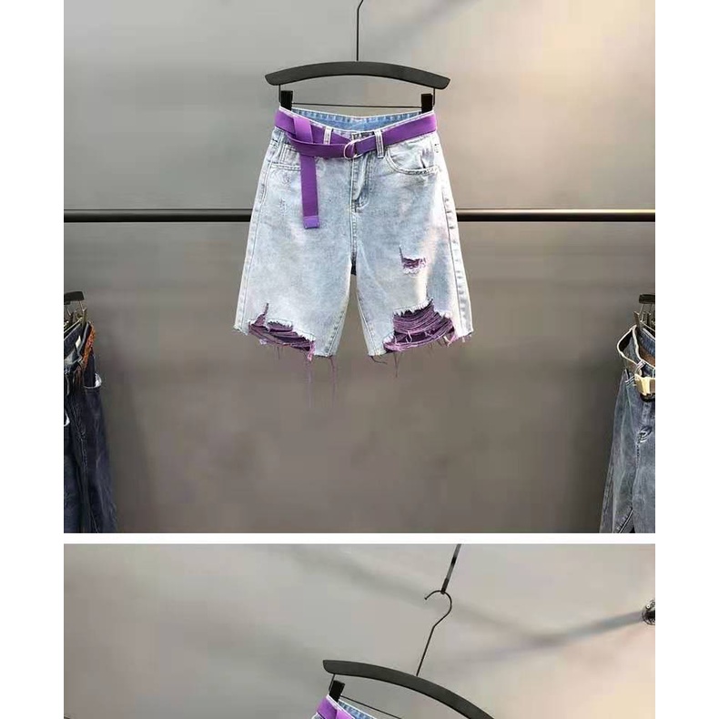 European ragged color jeans women's 2022 summer fashion with a wide range of rough-edged straight pants and shorts