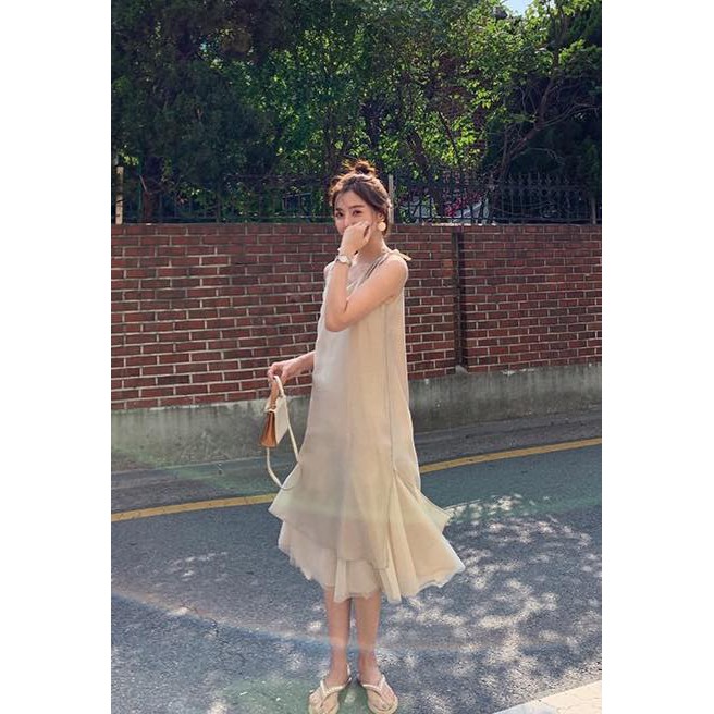Spaki Dress - Đầm kim tuyến vải tơ - Kem/Xám/Hồng