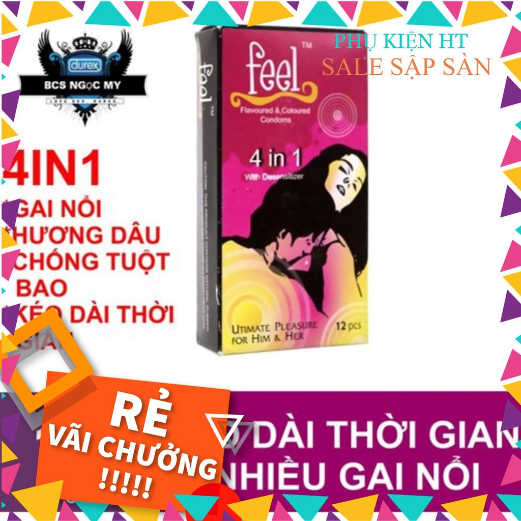 [ GIÁ SỈ ] BAO CAO SU FEEL 4 IN 1 GIÚP KÉO DÀI THỜI GIAN QUAN HỆ LÂU hộp 12 bao