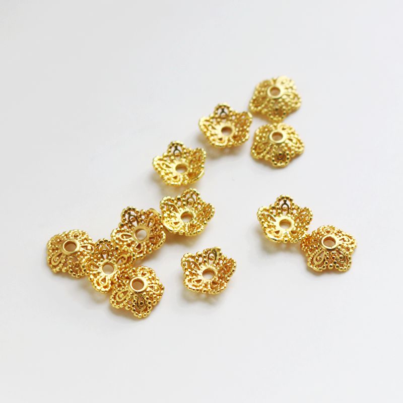 Set 10 Hạt Xâu Làm Trang Sức Hình Hoa/Mũ/Mũ Màu Vàng 18k Kích Thước 8mm diy