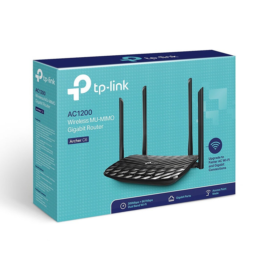 Bộ phát Wifi Băng Tần Kép Tplink Archer C6 Gigabit AC1200 MU-MIMO 2.4GHz & 5GHz