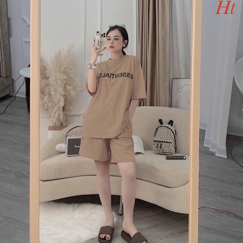 Bộ Quần Áo Ess ❤ Set Quần Đùi Ống Rộng Áo Thun Tay Lỡ Nam Nữ