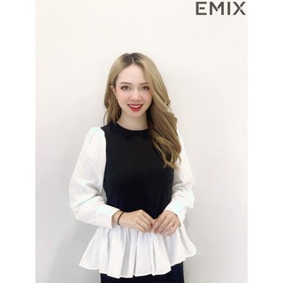 Áo peplum dài tay phối màu EMIX