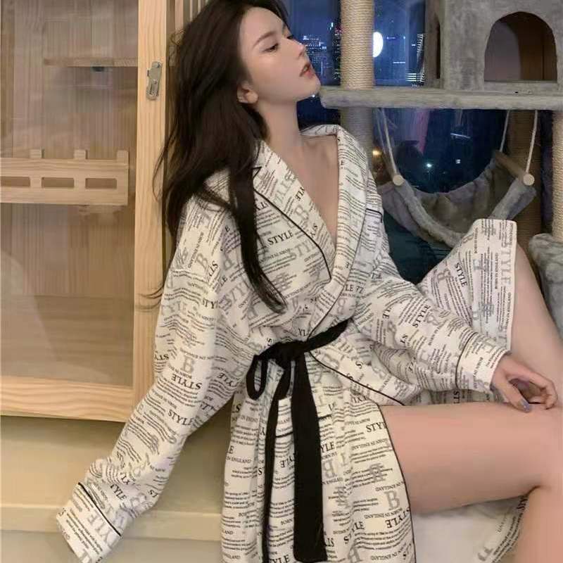 ⚡⚡Áo Choàng Ngủ Tay Dài Cổ Chữ V Dáng Rộng In Chữ Cỡ Lớn Thời Trang Xuân Thu Năm 2021 Cho Nữ