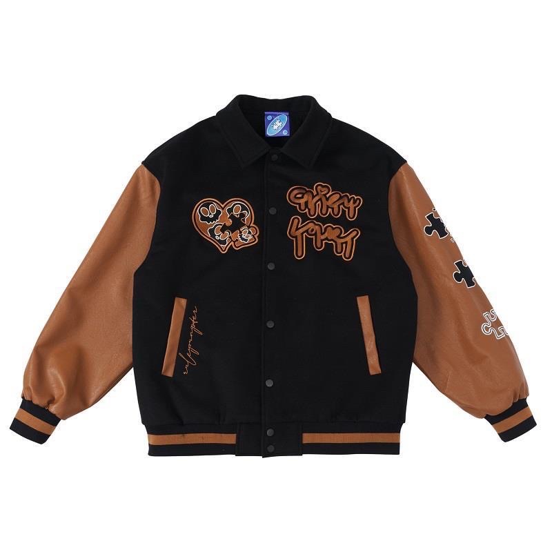 Áo khoác bomber varsity jacket nam nữ LOGICAL màu đen tay nâu cafe cực chất 2021