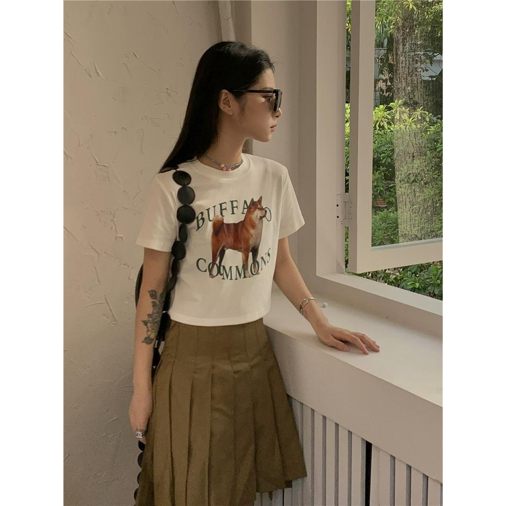 Áo Thun Dáng Ôm Cổ Tròn Ngắn Tay In Hình Dễ Thương Thời Trang Mùa Hè 63405