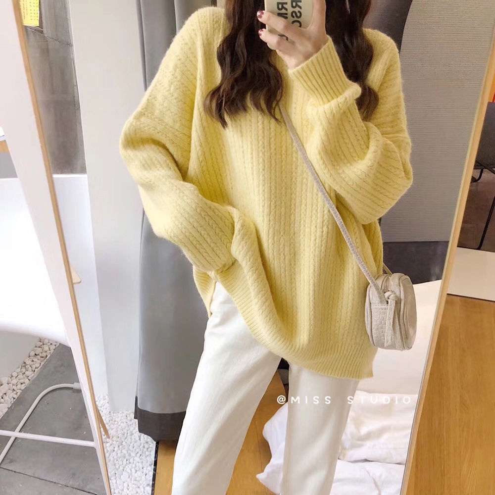 Áo Sweater Dệt Kim Cổ Tròn Phong Cách Hàn Quốc