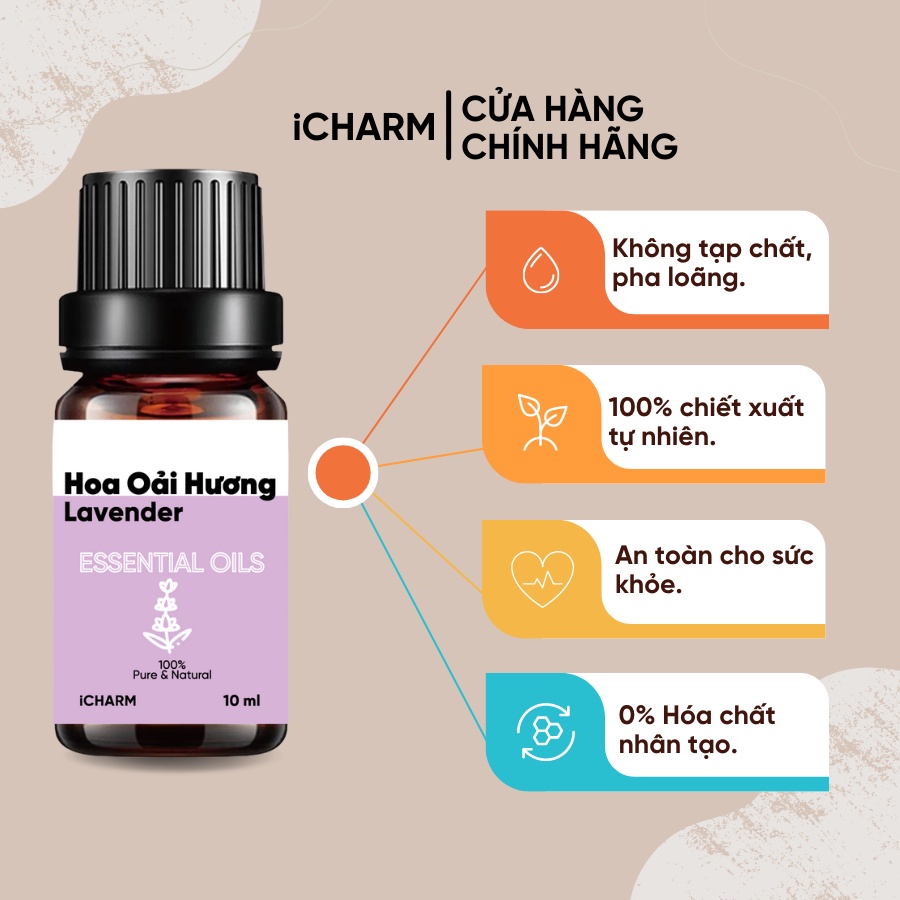 Tinh dầu hoa oải hương 10ml 50ml iCHARM [lavender essential oil] nguyên chất 100%, không pha loãng, không tạp chất