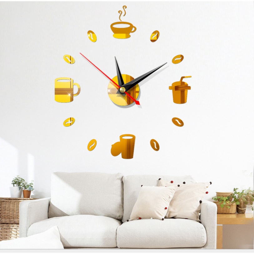 Đồng hồ treo tường trang trí decor phòng khách hiện đại đồng hồ dán tường 3d máy kim trôi tặng Pin