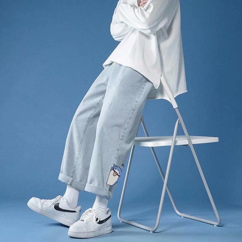 Quần Jean Nam Nữ In Cá Mập Cắn Cáp Cá Tính Baggy Chất Bò Ống Suông Rộng QJ03 | BigBuy360 - bigbuy360.vn