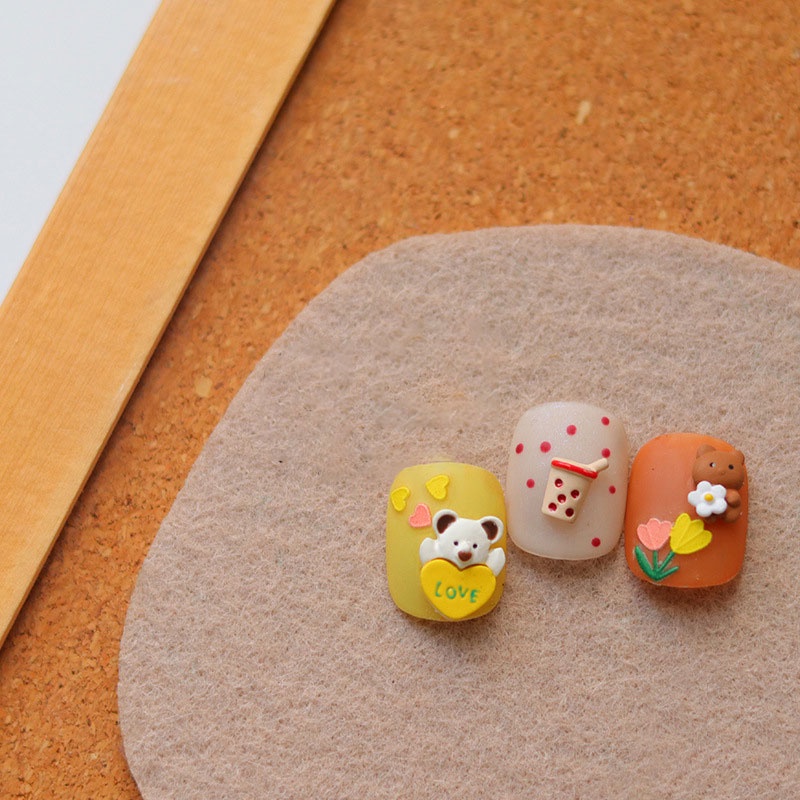 Phụ Kiện Trang Trí Móng Tay 3D Bằng Hợp Kim Hình Gấu / Trà Sữa / Thỏ / Cherry Dễ Thương