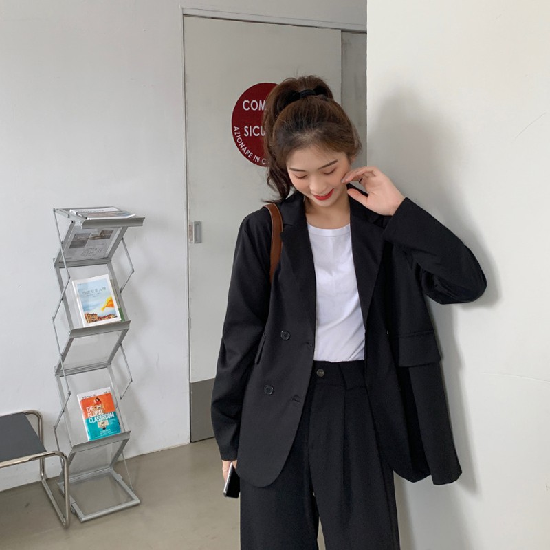 Áo vest Đen nữ Tay dài Thiết kế 4 cúc Ulzzang Hàn Quốc Áo Vest Blazer nữ Dài tay Màu trơn Thời trang | BigBuy360 - bigbuy360.vn