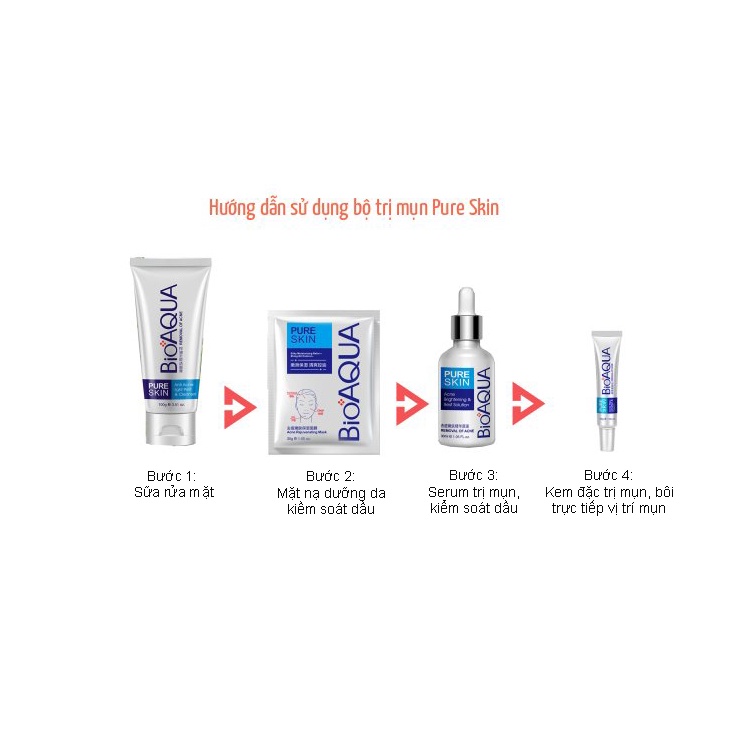 Set bộ mỹ phẩm chăm sóc da mặt giảm mụn Bioaqua: Mặt nạ+Sữa rửa mặt+Kem dưỡng da+Serum NO-SPU158