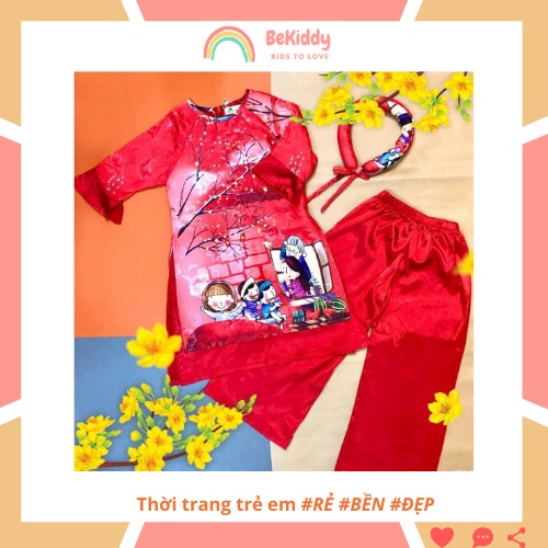 Áo dài bé gái phối váy ren cách tân kèm mấn cho bé từ 8kg - 30kg BG39