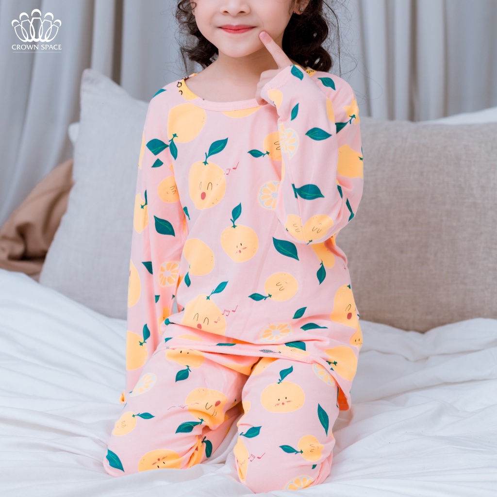 Bộ Mặc Nhà Crown Space Thu Đông Họa Tiết Trái Cam Dành Cho Bé Gái CKGL5911823 Size 18 - 25Kg