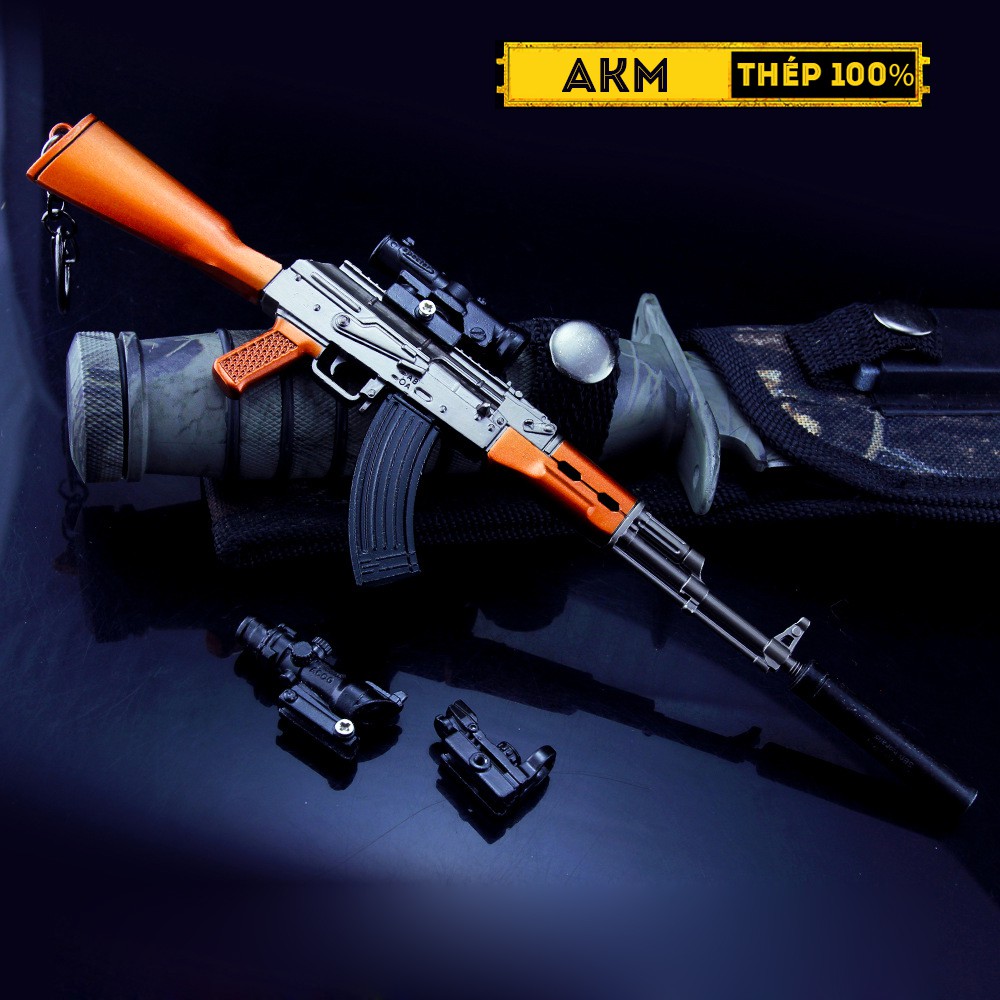 Mô Hình PUBG AKM Classic Tặng Kèm 3 Scope Và Kệ Trưng Bày 19cm