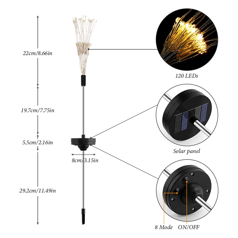 Đèn LED 90/120 bóng kiểu hoa bồ công anh trang trí sân vườn bằng quang năng