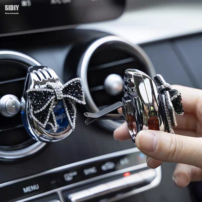 Nước hoa xe ô tô, xe hơi CATIANPAI cao cấp siêu thơm cài cửa gió gắn thiên nga, nơ đính đá trang trí và khử mùi xe