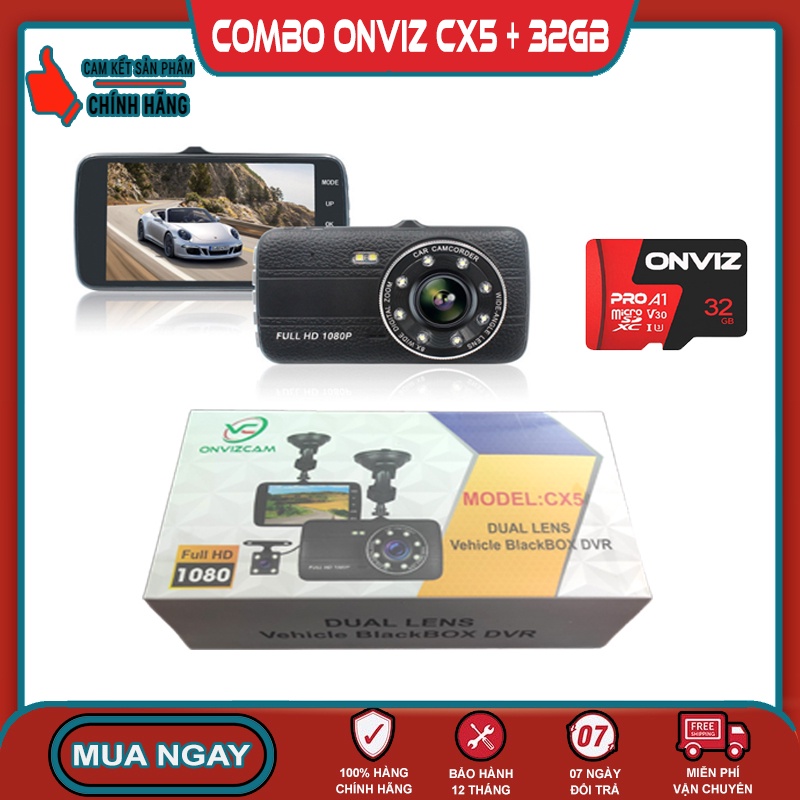 [Mã 12ELSALE hoàn 7% đơn 300K] Camera hành trình chính hãng Onvizcam CX5 - 2 mắt camera ghi hình trước sau 1080P