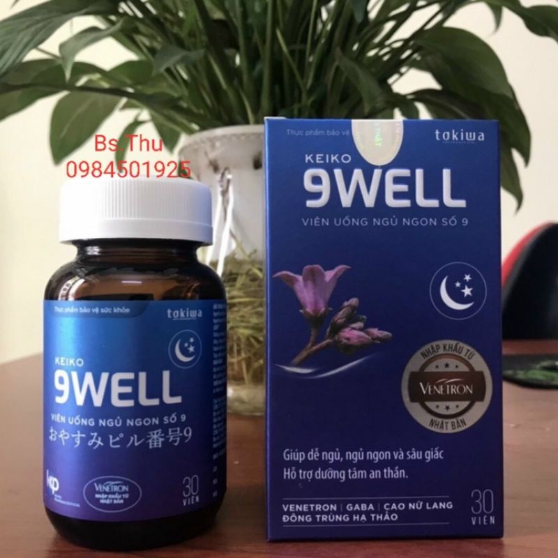 KEIKO 9WELL VIÊN UỐNG NGỦ NGON SỐ 9 well lọ 30 viên giúp dễ ngủ, ngủ ngon sâu giấc, mua 4 hộp tặng 1 hộp