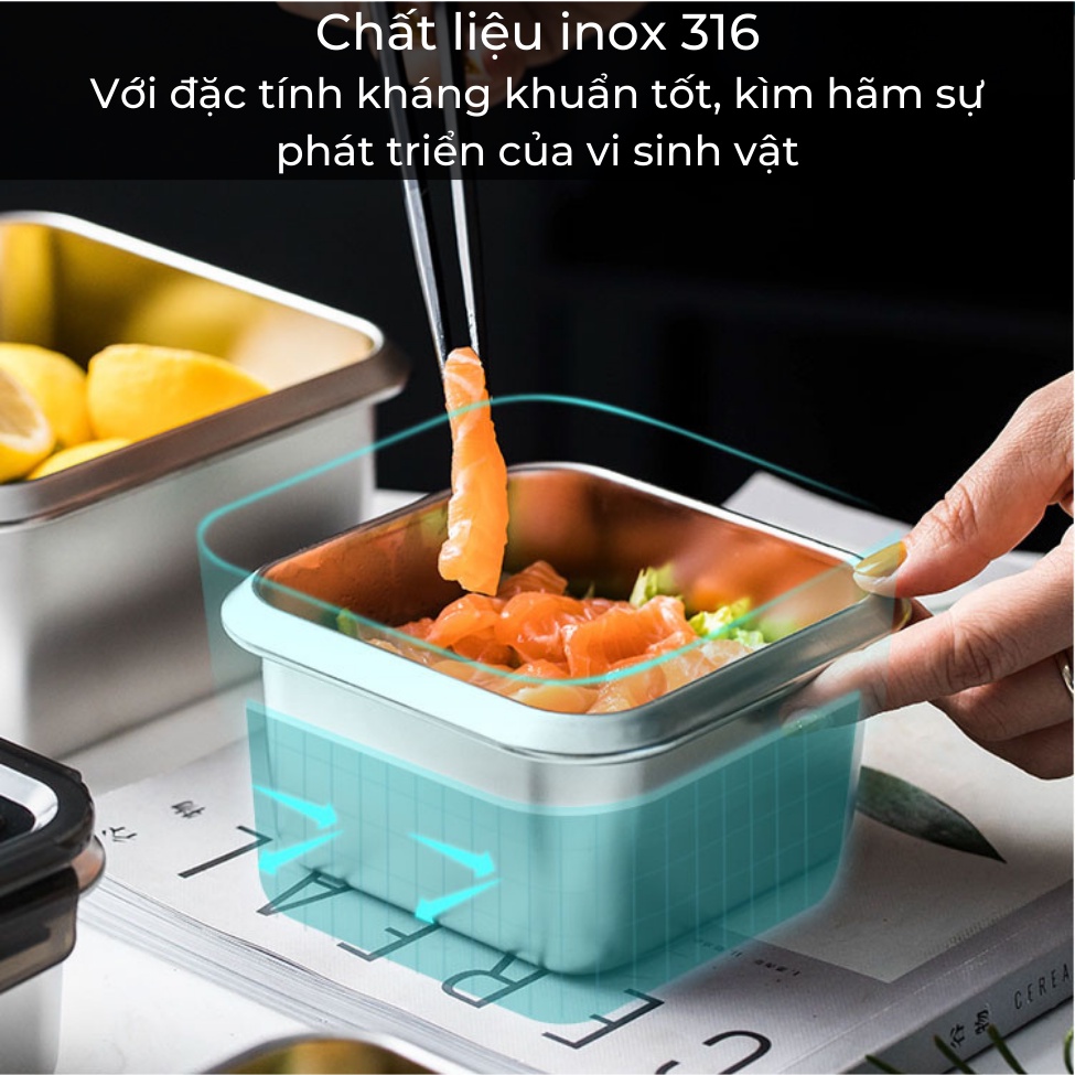 Hộp Đựng Thực Phẩm Trong Tủ Lạnh NEMI Chất Liệu Inox 316 Loại To Với Dung Tích 6L