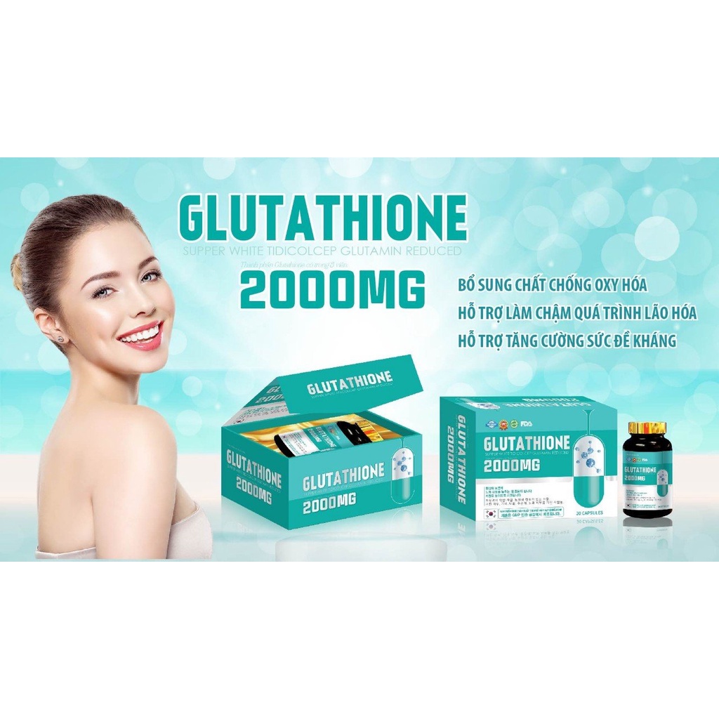Viên uống trắng da toàn thân Glutathione 2000mg giúp cải thiện sinh lý nữ, cân bằng nội tiết tố nữ, giảm nám, tàn nhang