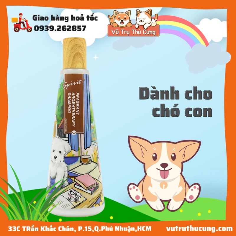 Sữa tắm nước hoa cho Chó Mèo SPIRIT | Sữa tắm nắp gỗ khử mùi, thơm lâu cho Chó Mèo 500ml