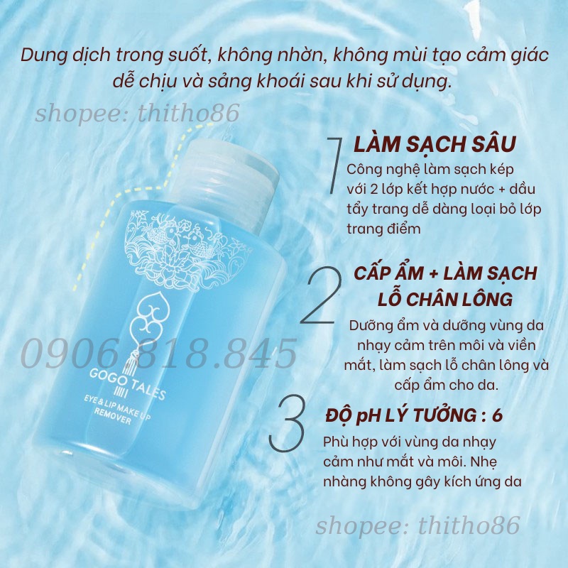 Nước Tẩy Trang Mắt Môi Làm Sạch Sâu GOGO TALES Eye Lip Makeup Remover 120g GT273   - GOGOTALES