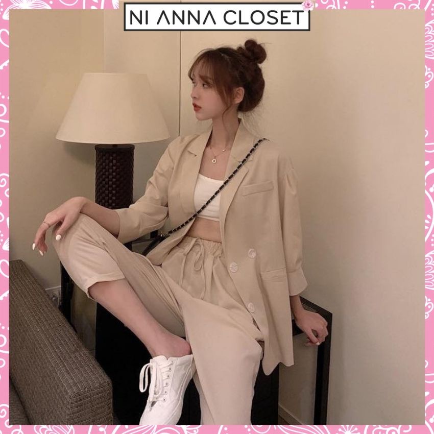 Set Đồ Công Sở Nữ Áo Vest Tay Lỡ Quần Baggy Nữ Bộ Quần Áo Nữ Style Hàn Quốc NI031 Ni Anna Closet