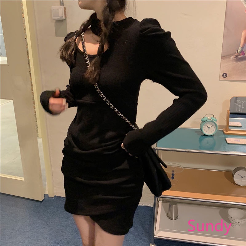 Đầm Dài Tay Màu Trơn Thời Trang Mùa Thu Quyến Rũ Giản Dị Dành Cho Nữ