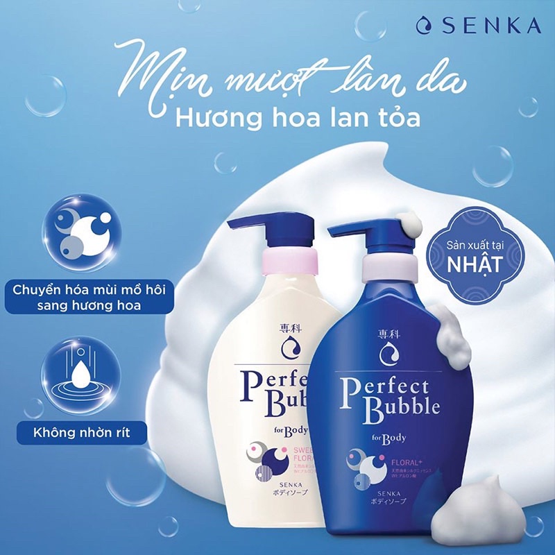 Senka Sữa tắm dưỡng ẩm hương hoa hồng và đinh hương Perfect Bubble For Body Sweet Floral 500ml