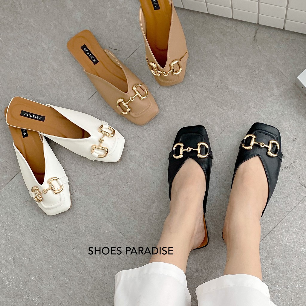 Giày sục nữ giày mũi vuông giày đế bệt mũi vuông hàn quốc đẹp giày nữ giày sục SHOES PARADISE L158