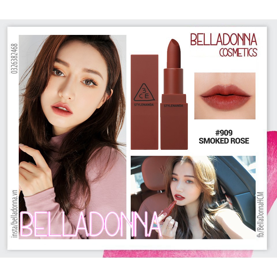 Son Lì 3CE Mood Recipe Matte Lip Color #909 Smoked Rose: Đỏ Gạch