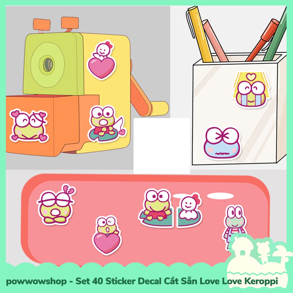 [Sẵn VN - Hỏa Tốc] Set 40 Sticker Mini Decal Dán Trang Trí Vật Dụng Mẫu Sanrio Love Love Keroppi